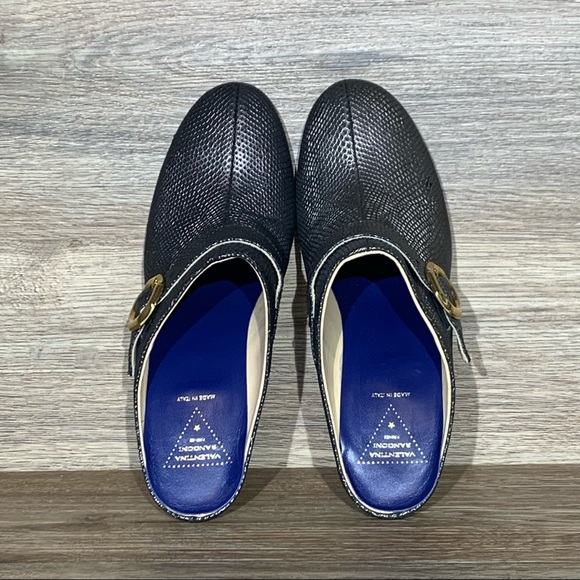 Valentina Rangoni Sansone Leather Block Heel Mule Grafite Black and Gold Size- 7 - Picture 5 of 9